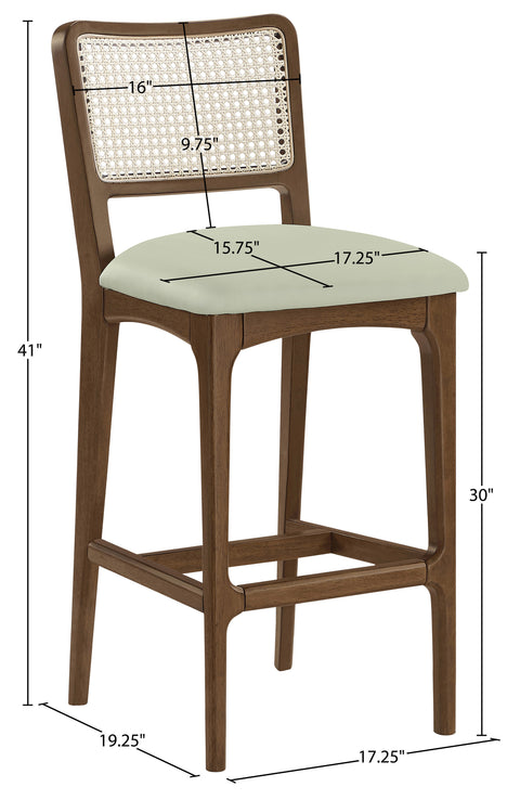 Harlow Mint Cane Back And Vegan Leather Upholstered Bar Stool, 2-Piece