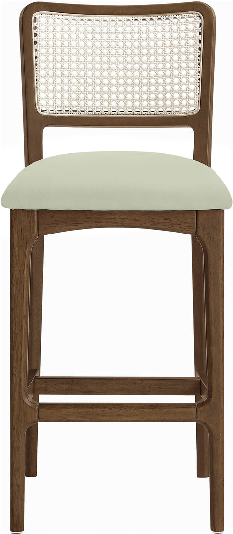 Harlow Mint Cane Back And Vegan Leather Upholstered Bar Stool, 2-Piece