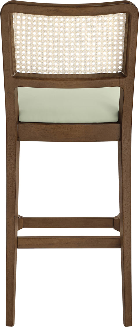 Harlow Mint Cane Back And Vegan Leather Upholstered Bar Stool, 2-Piece