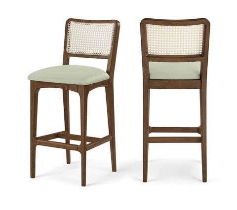 Harlow Mint Cane Back And Vegan Leather Upholstered Bar Stool, 2-Piece