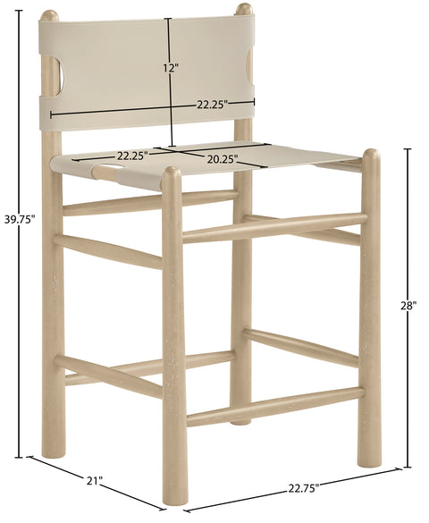 Faye Beige Vegan Leather Upholstered Counter Stool, 1 Piece