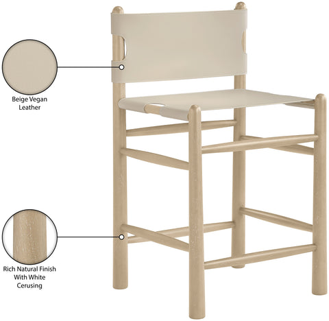 Faye Beige Vegan Leather Upholstered Counter Stool, 1 Piece