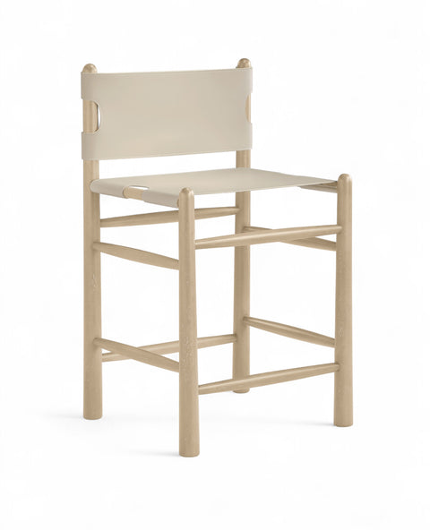 Faye Beige Vegan Leather Upholstered Counter Stool, 1 Piece
