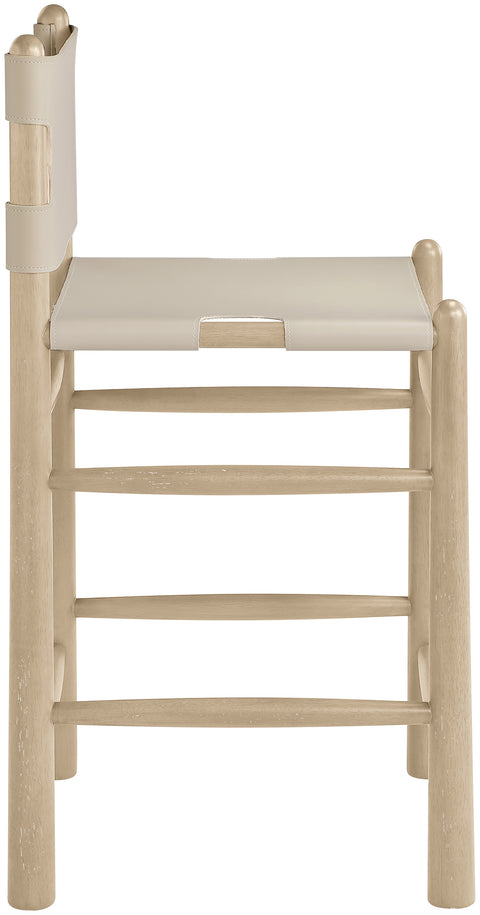 Faye Beige Vegan Leather Upholstered Counter Stool, 1 Piece