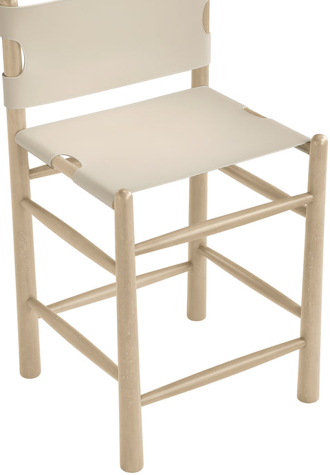 Faye Beige Vegan Leather Upholstered Counter Stool, 1 Piece
