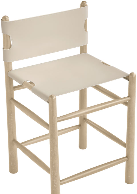 Faye Beige Vegan Leather Upholstered Counter Stool, 1 Piece