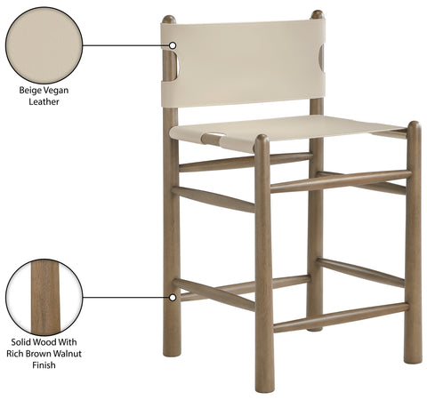 Faye Beige Vegan Leather Upholstered Counter Stool, 1 Piece (Style 2)