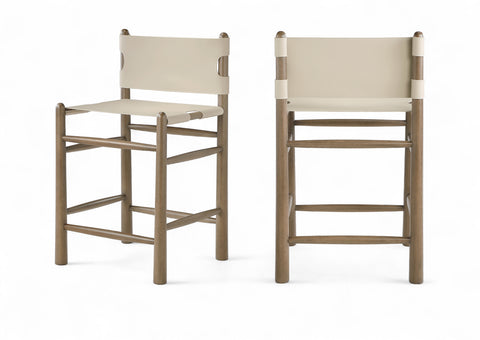 Faye Beige Vegan Leather Upholstered Counter Stool, 1 Piece (Style 2)