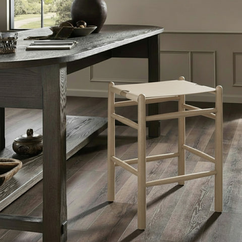 Faye Beige Vegan Leather Upholstered Counter Stool, 1 Piece (Style 3)