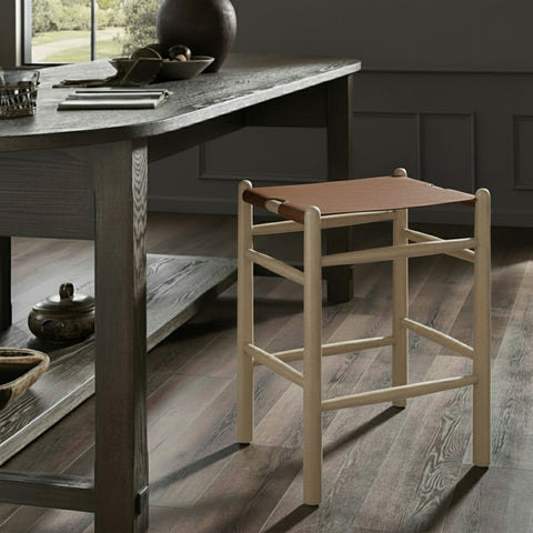 Faye Brown Vegan Leather Upholstered Counter Stool, 1 Piece (Style 3)
