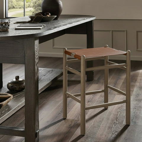 Faye Brown Vegan Leather Upholstered Counter Stool, 1 Piece (Style 4)