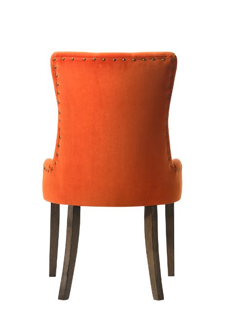 graves side chair (set-2), orange velvet & weathered oak finish