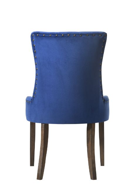 graves side chair (set-2), blue velvet & weathered oak finish