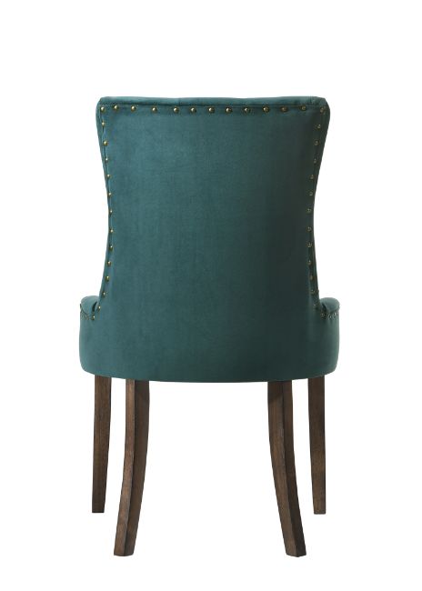 graves side chair (set-2), green velvet & weathered oak finish