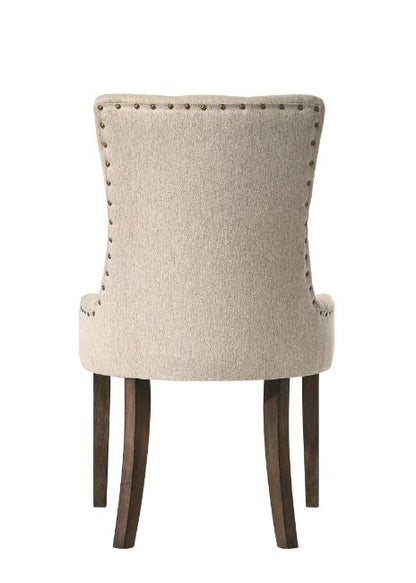 Graves Side Chair (Set-2), Beige Fabric & Weathered Oak Finish