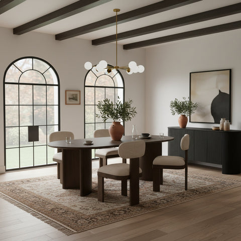 Camden 94" Brown Oak Veneer And Solid Wood Dining Table, 1 Piece
