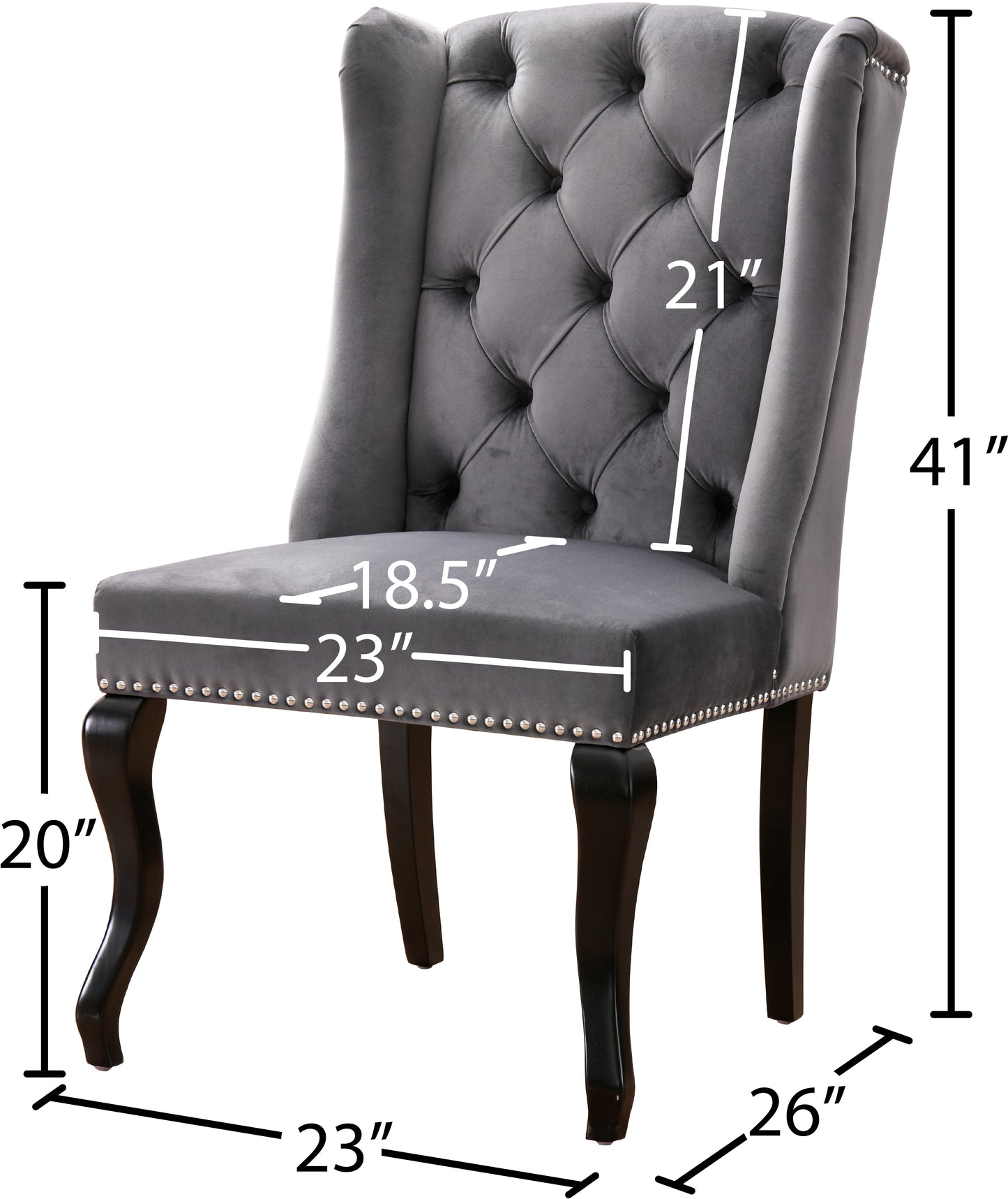 aria grey velvet dining chair c