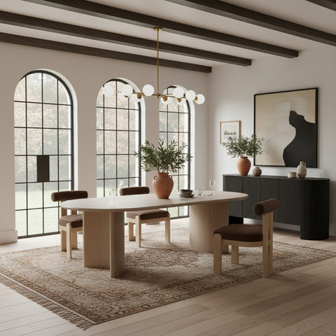Camden 94" Natural Oak Veneer And Solid Wood Dining Table, 1 Piece