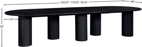 Hadley 95.25" / 119.25" / 143.25" Black Solid Wood And Oak Veneer Dining Table, 1 Piece