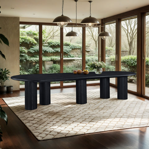 Hadley 95.25" / 119.25" / 143.25" Black Solid Wood And Oak Veneer Dining Table, 1 Piece
