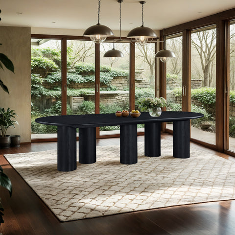 Hadley 95.25" / 119.25" / 143.25" Black Solid Wood And Oak Veneer Dining Table, 1 Piece