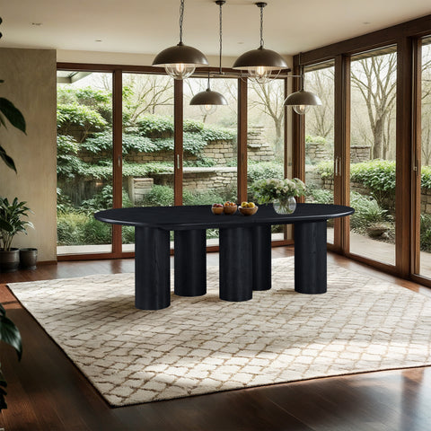 Hadley 95.25" / 119.25" / 143.25" Black Solid Wood And Oak Veneer Dining Table, 1 Piece