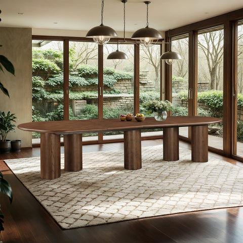 Hadley 95.25" / 119.25" / 143.25" Brown Solid Wood And Oak Veneer Dining Table, 1 Piece