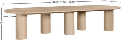Hadley 95.25" / 119.25" / 143.25" Oak Solid Wood And Oak Veneer Dining Table, 1 Piece