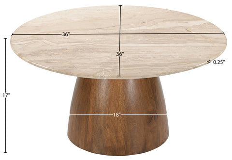 Nova Beige Genuine Marble And Mango Wood Coffee Table, 1 Piece