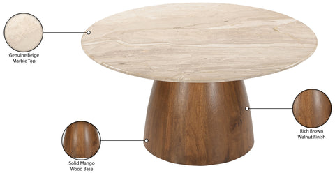 Nova Beige Genuine Marble And Mango Wood Coffee Table, 1 Piece