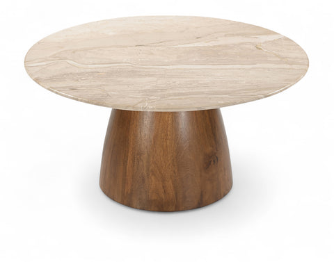 Nova Beige Genuine Marble And Mango Wood Coffee Table, 1 Piece