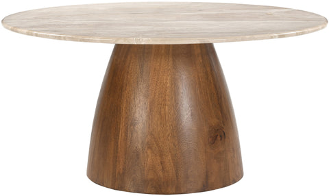Nova Beige Genuine Marble And Mango Wood Coffee Table, 1 Piece