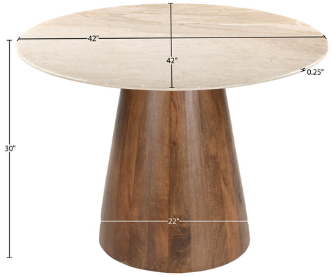 Nova 42" Beige Genuine Marble And Mango Wood Dining Table, 1 Piece