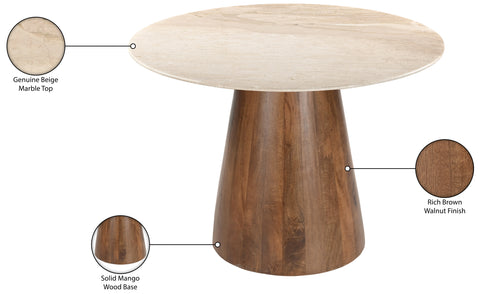 Nova 42" Beige Genuine Marble And Mango Wood Dining Table, 1 Piece