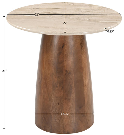 Nova Beige Genuine Marble And Mango Wood End Table, 1 Piece