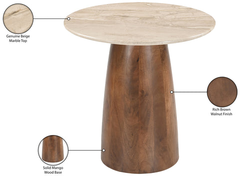 Nova Beige Genuine Marble And Mango Wood End Table, 1 Piece