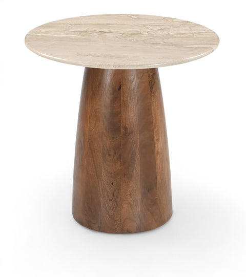Nova Beige Genuine Marble And Mango Wood End Table, 1 Piece