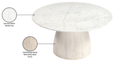 Nova White Genuine Marble And Mango Wood Coffee Table, 1 Piece