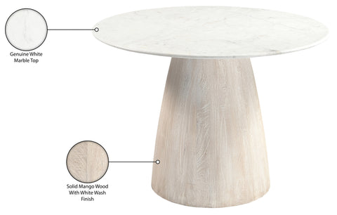 Nova 42" White Genuine Marble And Mango Wood Dining Table, 1 Piece