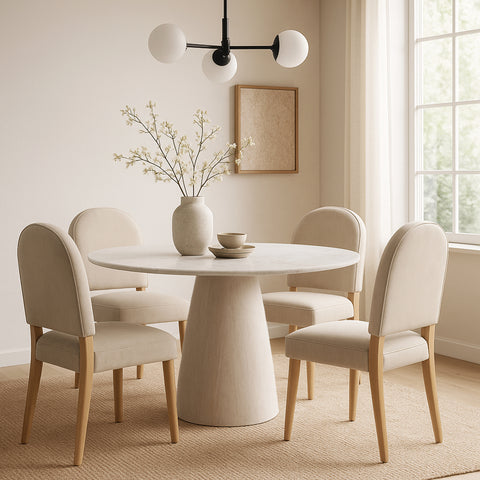 Nova 42" White Genuine Marble And Mango Wood Dining Table, 1 Piece