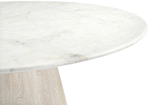 Nova 42" White Genuine Marble And Mango Wood Dining Table, 1 Piece