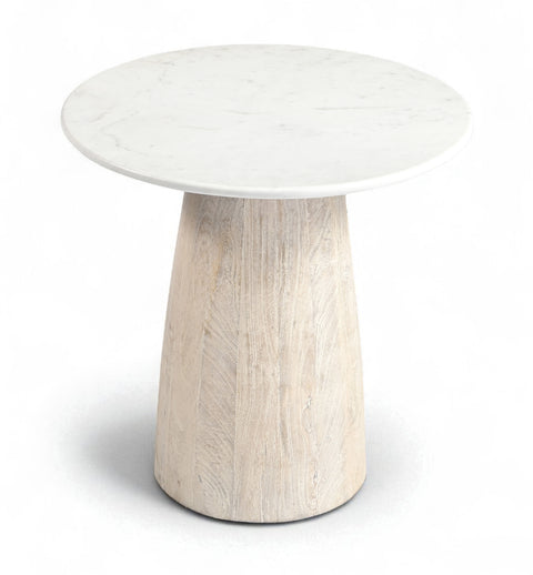 Nova White Genuine Marble And Mango Wood End Table, 1 Piece