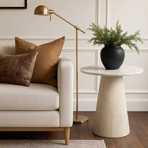Nova White Genuine Marble And Mango Wood End Table, 1 Piece