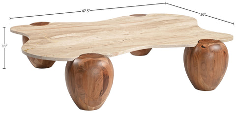 Nova Beige Genuine Marble And Acacia Wood Coffee Table, 1 Piece