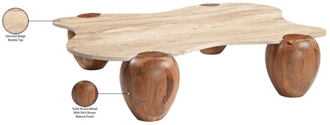 Nova Beige Genuine Marble And Acacia Wood Coffee Table, 1 Piece