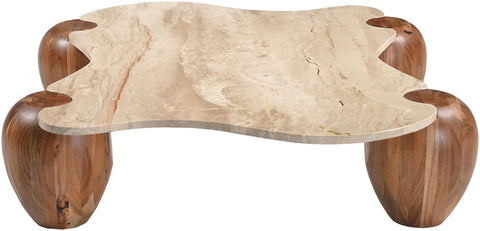 Nova Beige Genuine Marble And Acacia Wood Coffee Table, 1 Piece