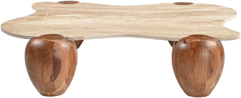 Nova Beige Genuine Marble And Acacia Wood Coffee Table, 1 Piece