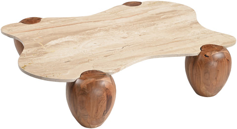 Nova Beige Genuine Marble And Acacia Wood Coffee Table, 1 Piece