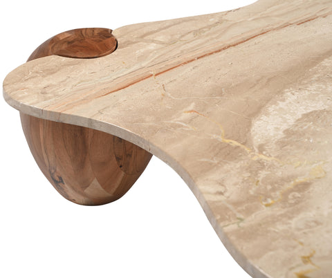 Nova Beige Genuine Marble And Acacia Wood Coffee Table, 1 Piece