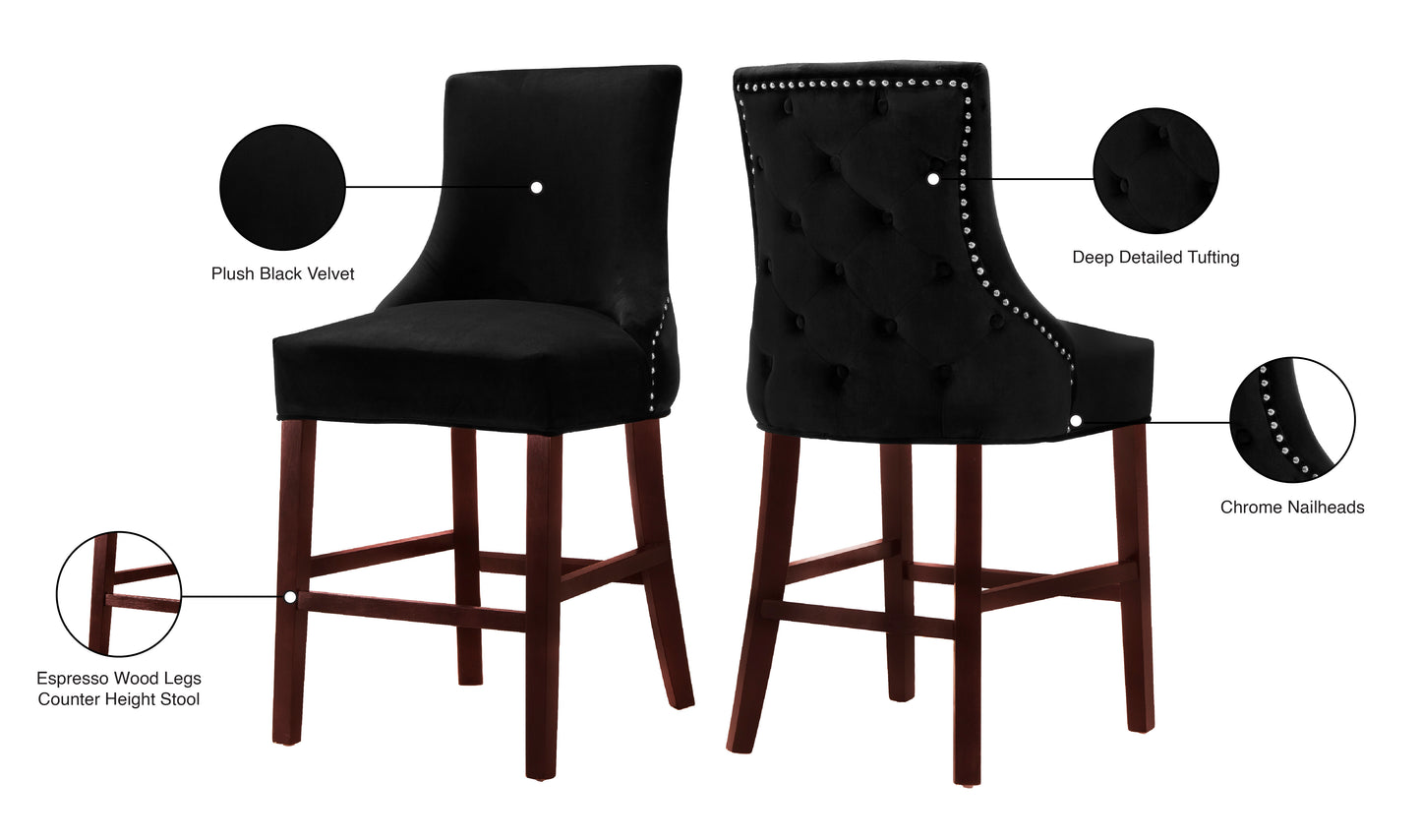 burke black velvet stool c